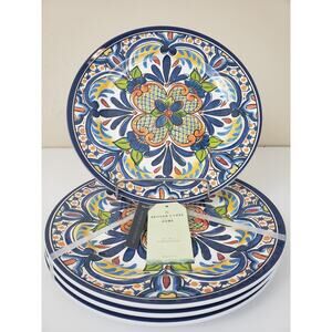 Artisan De Luxe Melamine Spanish Tile Salad Plates Round Multicolor Set of 4